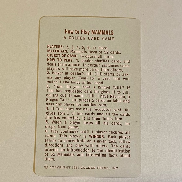 Vintage MAMMALS Golden Card Game sealed pack of cards! CIRCA 1961 - Picture 2 of 4